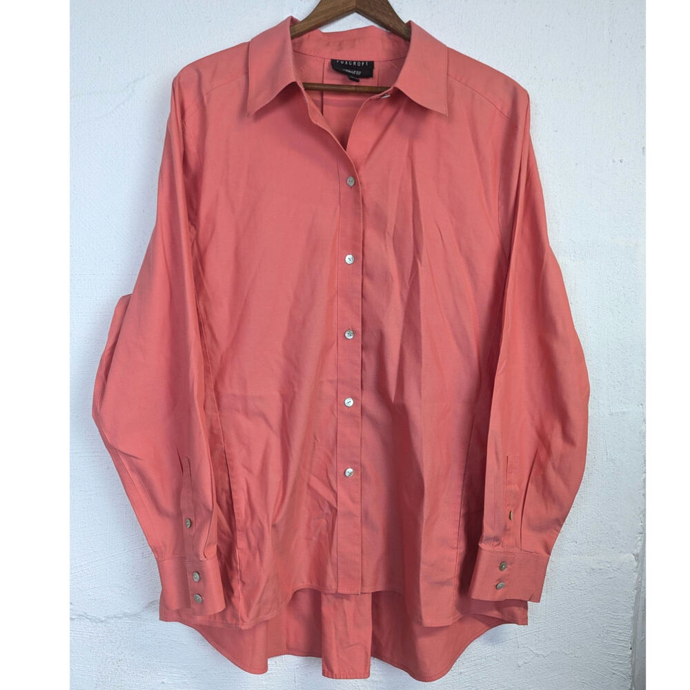 Foxcroft Shaped Fit Button Up Shirt Non Iron Pink Pockets Classic Office Sz 16W